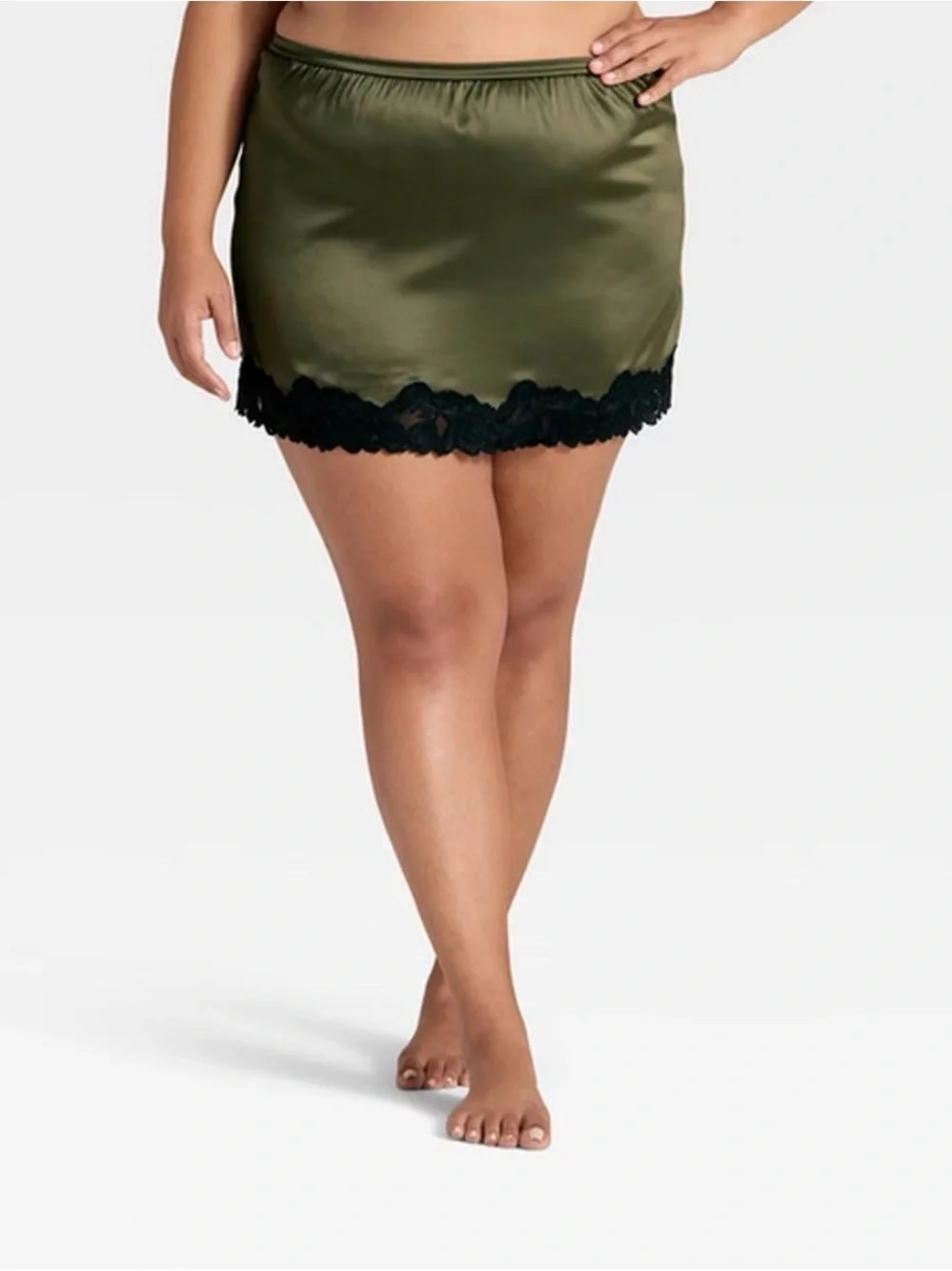 Auden Women's Satin & Lace Lingerie Skirt, L - Moss Green